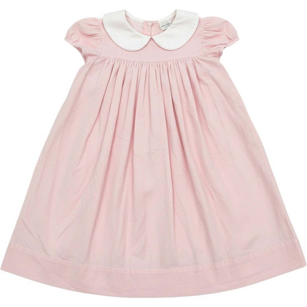 Rags Land Corduroy Dress Kids Size 6 Pink Peter Pan Collar Short Sleeve Pleated
